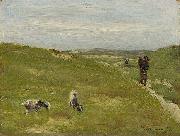 Max Liebermann Meadow with farmer and grazing goats oil on canvas